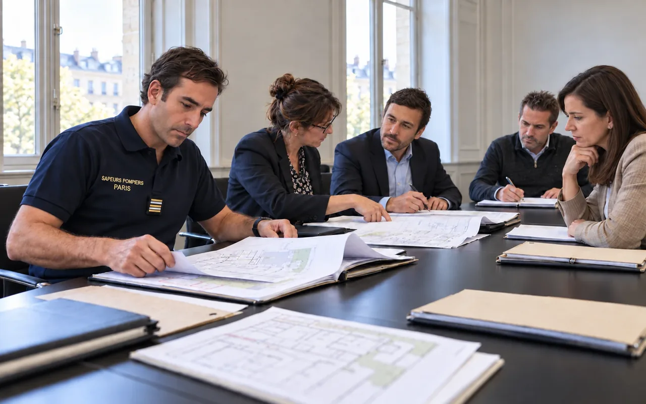 Cinq professionnels autour d'une table, des plans de projet ouverts devant eux : constituer un dossier recevable