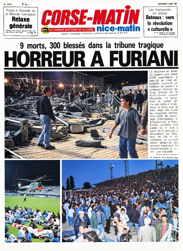 Une du journal Corse-Matin / Nice-Matin du 6 mai 1992 : « Horreur à Furiani »