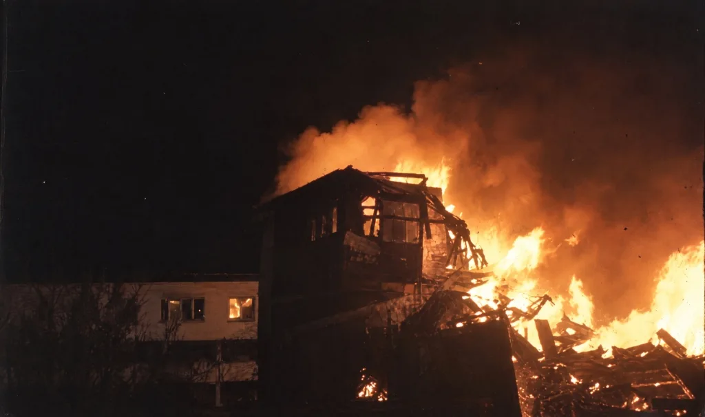 Embrasement nocturne et ruine de la structure métallique du collège Édouard-Pailleron